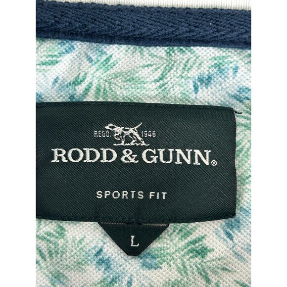 Rodd & Gunn Men's Polo Top White Green Blue Palm Print Sport Fit Cotton L - Picture 2 of 4